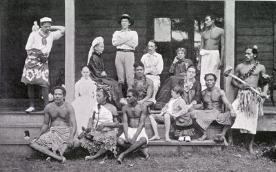 Robert Louis Stevenson mit seinem Haushalt in Vailima, Samoa, 1892 von John Davis